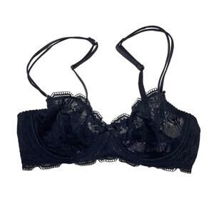 Savage X Fenty Deco Glass Lace Unlined Bra Black Caviar Size 34C